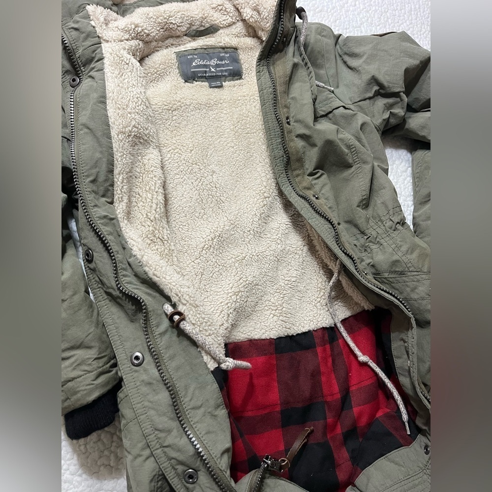 Eddie Bauer Ladder Creek High-Pile Olive Parka with Faux Fur Trim Women's XS - Picture 10 of 10